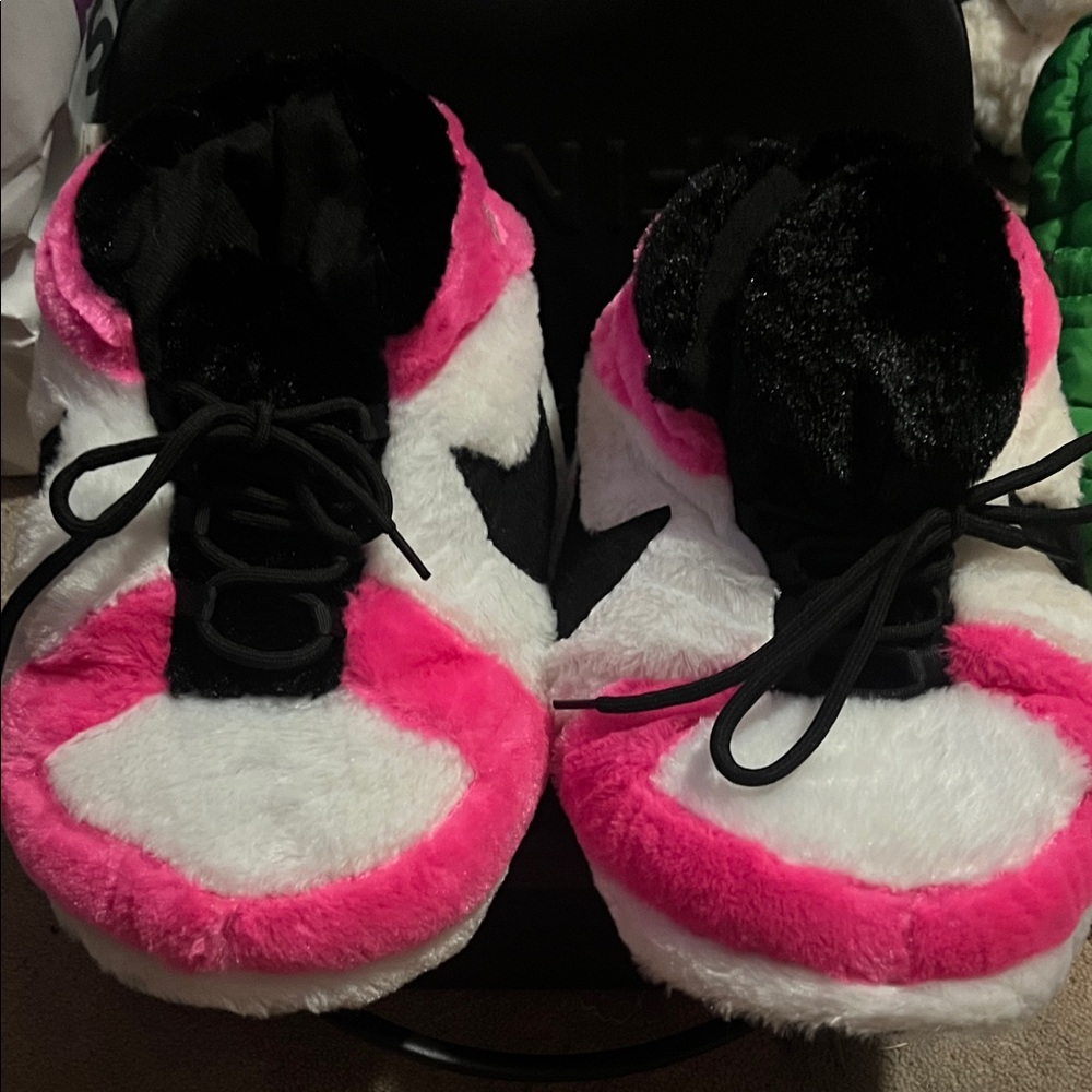Fuzzy Pink and Black Slippers